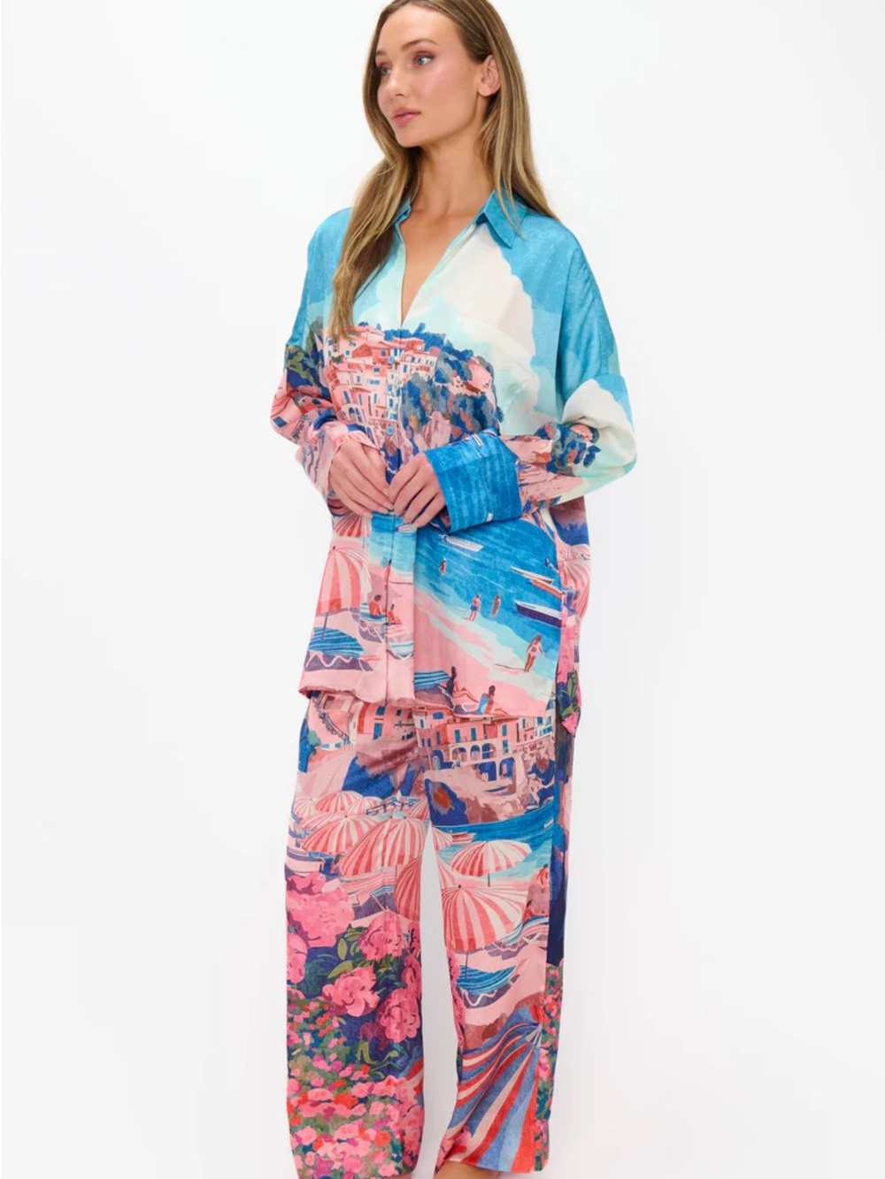 Show Me Your MuMu Blue and Pink Scenic Print Pajama Set